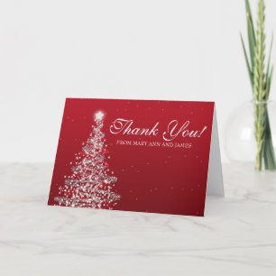 Christmas Wedding "Thank you" Red Silver Thank You Card