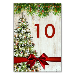Christmas Wedding Tree, Lights & Ribbon Table Number