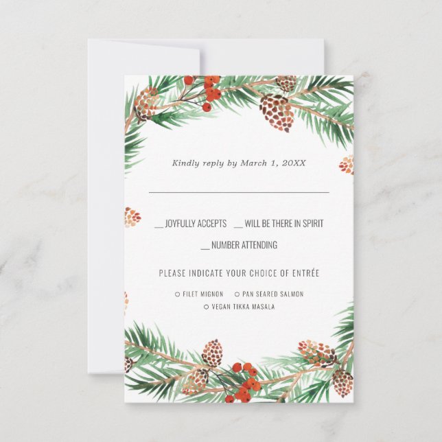 Christmas Wedding | Watercolor RSVP w/Meal Choice (Front)