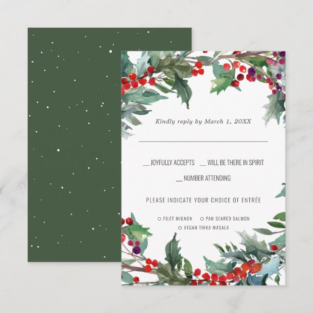 Christmas Wedding | Watercolor RSVP w/Meal Choice (Front/Back)