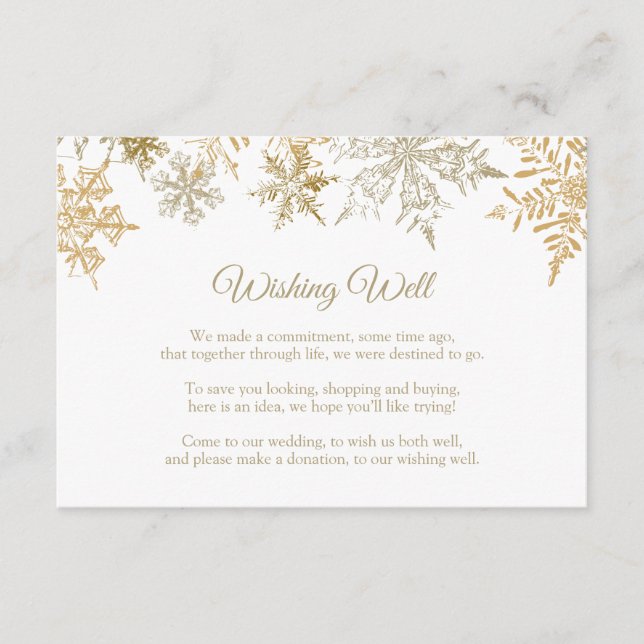 Christmas Wedding Wishing Well, Gold Snowflakes Enclosure Card (Front)