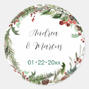 Christmas Wedding Wreath Classic Round Sticker