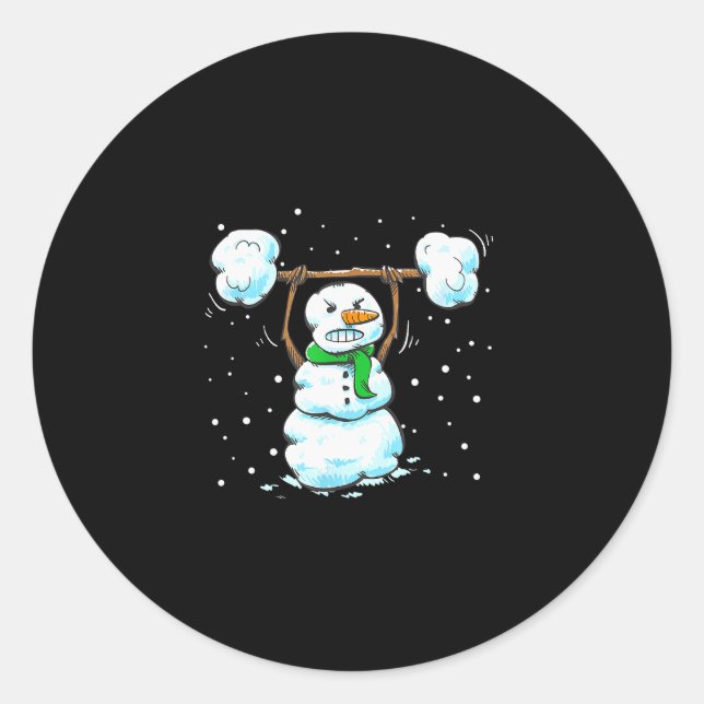 Christmas Weightlifting Snowman Shirt Funny Snowma Classic Round Sticker (Front)