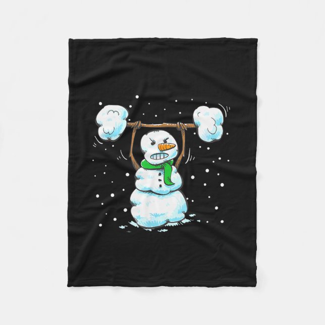 Christmas Weightlifting Snowman Shirt Funny Snowma Fleece Blanket (Front)