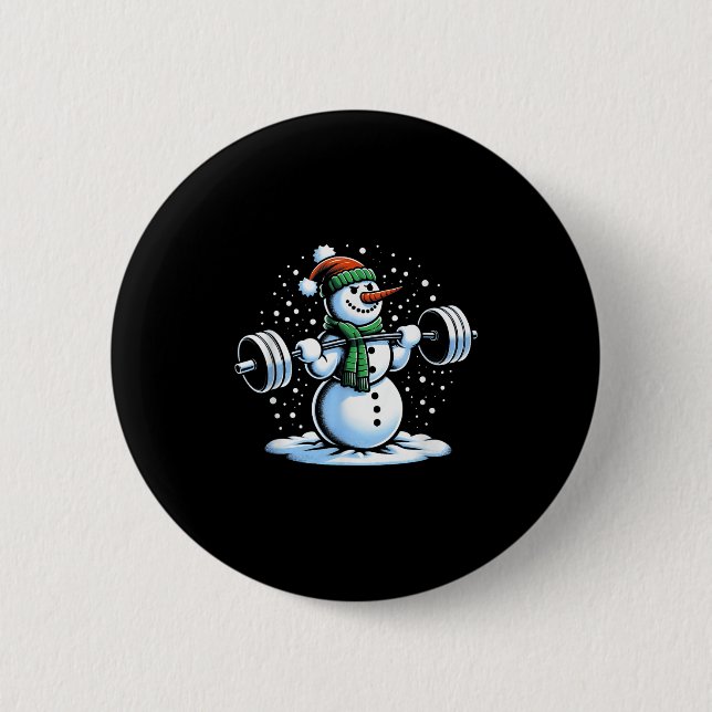 Christmas Weightlifting Snowman Winter Snowflake G 2 Inch Round Button (Front)