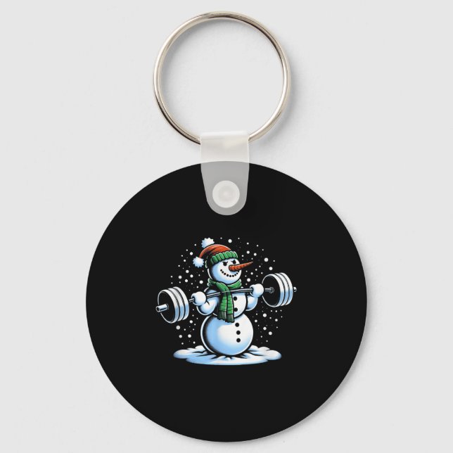 Christmas Weightlifting Snowman Winter Snowflake G Keychain (Front)
