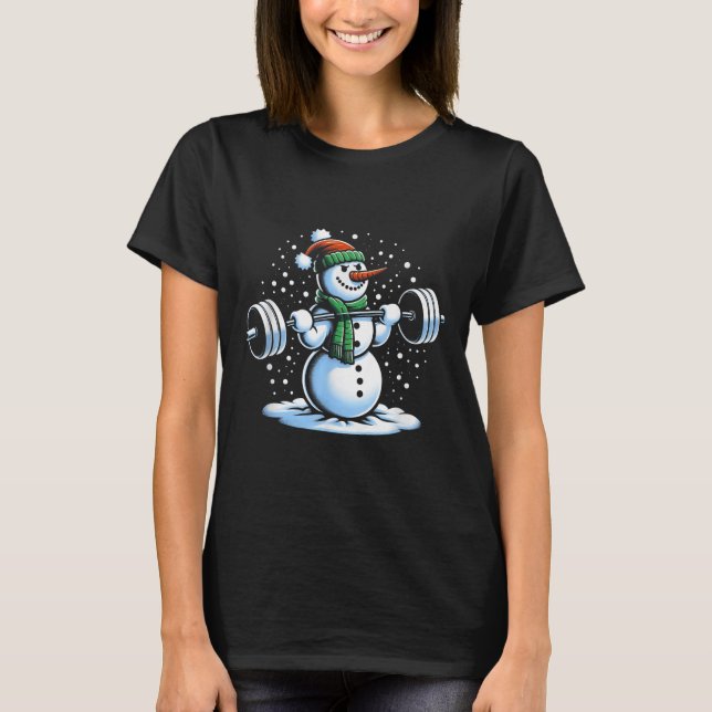Christmas Weightlifting Snowman Winter Snowflake G T-Shirt (Front)