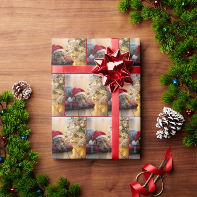 Christmas Weimaraner Dog By a Tree Wrapping Paper (Holiday Gift)