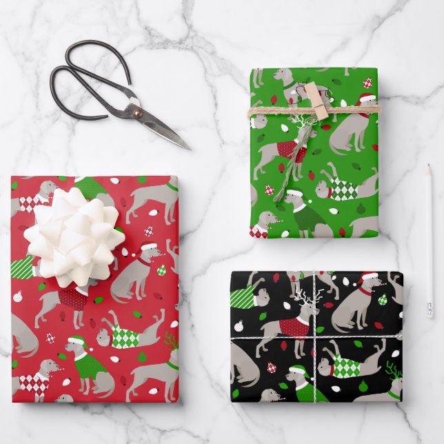 Christmas Weimaraner Dog Wrapping Paper Sheets (Front)