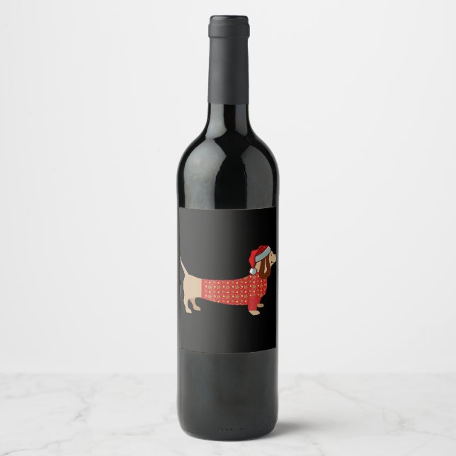Christmas Weiner Dachshund Doxie In Dog Wine Label (Front)
