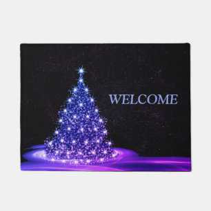 Christmas Welcome Pink Blue Winter Black Rustic Doormat