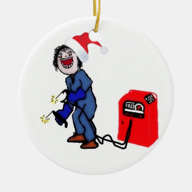 Christmas Welder Ceramic Ornament (Front)