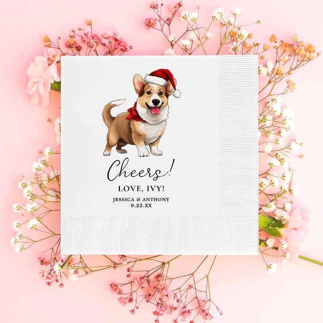 Christmas Welsh Corgi Dog Personalized Cheers Napkin (Creator Uploaded)