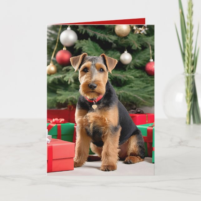 Christmas Welsh Terrier By The Tree Card (Front)