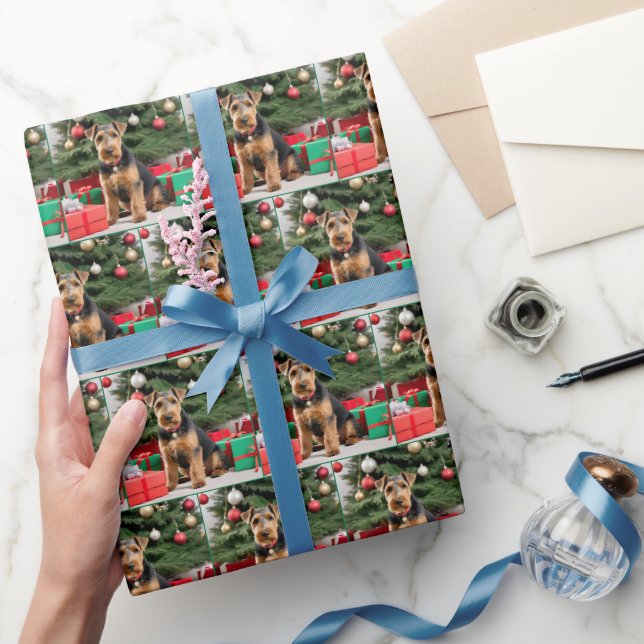 Christmas Welsh Terrier With Gifts Wrapping Paper (Gifting)