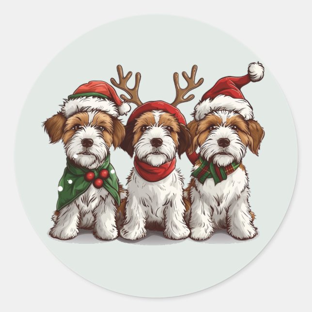 Christmas Welsh Wire Fox Terrier Dogs Classic Round Sticker (Front)
