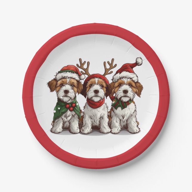 Christmas Welsh Wire Fox Terrier Dogs Paper Plate (Front)
