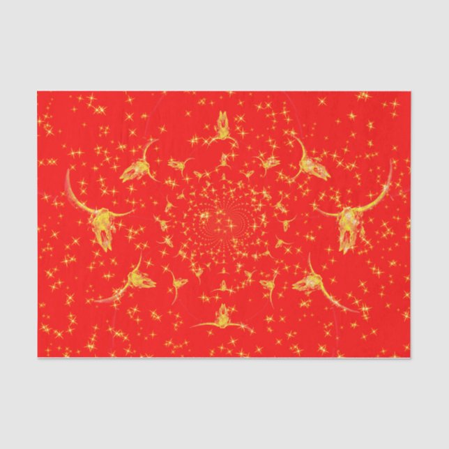 Christmas Western Glitter Red Gold Girly Cow Skull Tissue Paper (Front)