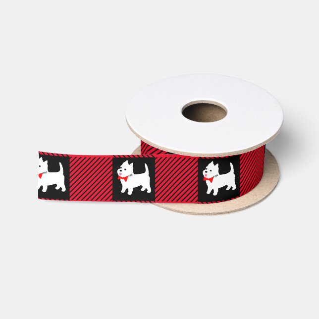 Christmas Westies Cute West Highland Terriers Satin Ribbon (Spool)