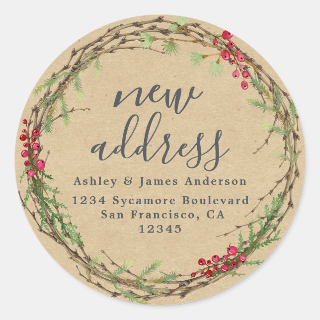 Christmas We've Moved Kraft New Address label (Front)