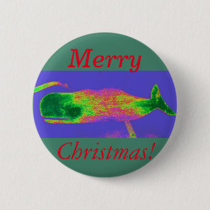 Christmas whale red/green button