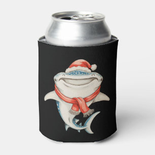 Christmas Whale Shark Santa Hat Xmas Holiday Can Cooler