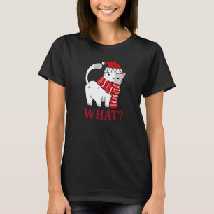 Christmas WHAT Cat In Santa Hat Happy Holidays T-Shirt