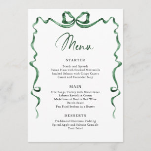 Christmas Whimsical Funky Green Bow Dinner Party Menu