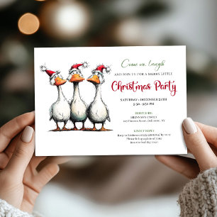 Christmas Whimsical Geese Funny Minimalist Party  Invitation