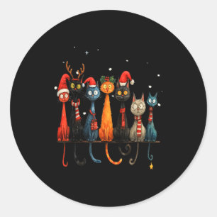 Christmas Whimsical Mid-century Modern Look Cats 5 Classic Round Sticker