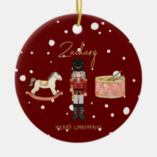 Christmas Whimsical Nutcracker Santa Kids Name Ceramic Ornament
