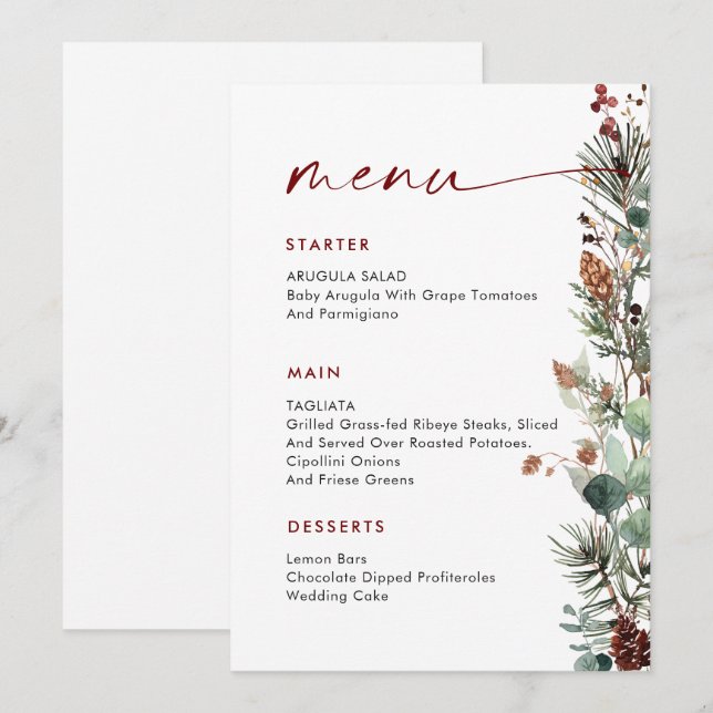 Christmas Whimsical Red Bow Wreath Dinner Party Menu (Front/Back)