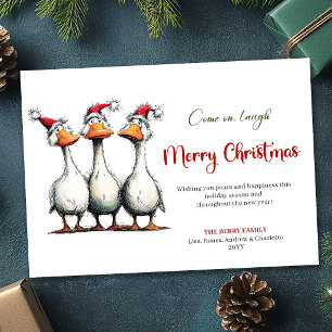 Christmas Whimsical Silly Geese Funny Greeting Car Holiday Card