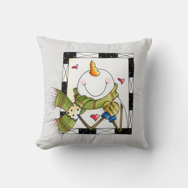 Christmas Whimsical Snowman Throw Pillow (Front)