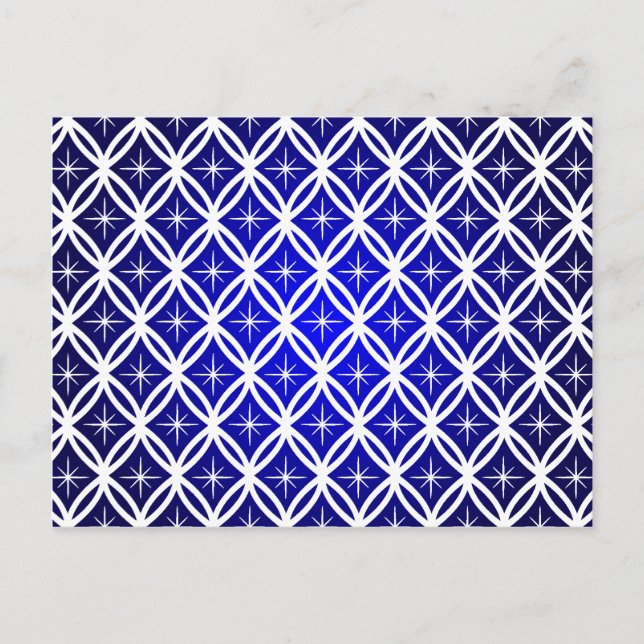 Christmas white abstract pattern with stars blue holiday postcard (Front)