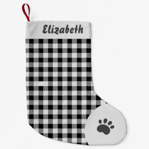 Christmas White and Black Buffalo Plaid Custom Small Christmas Stocking
