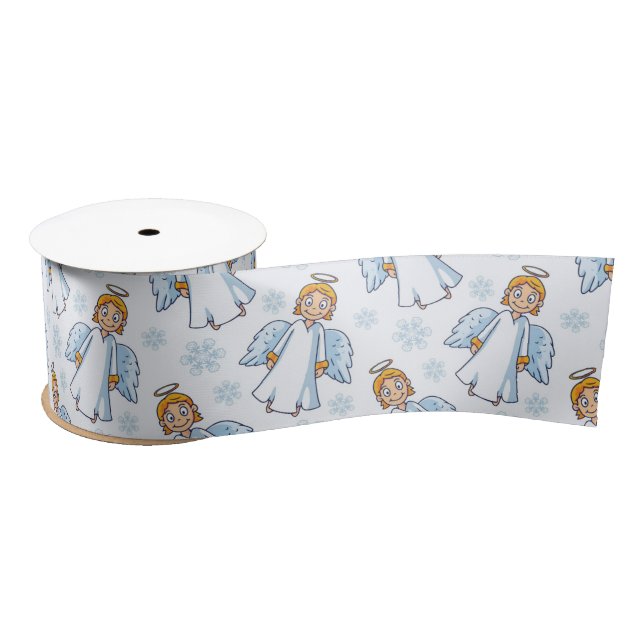 Christmas White and Blue Angel   Satin Ribbon (Spool)