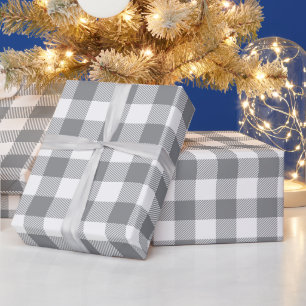 Christmas White and Grey Buffalo Check Wrapping Paper
