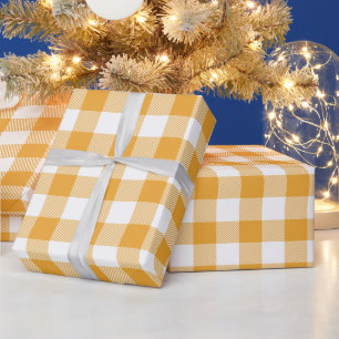 Christmas White and Orange Buffalo Check Wrapping Paper