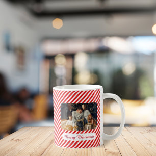 Christmas white and red striped 1 photo  coffee mug