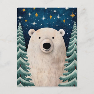 Christmas White Bear Pine Trees Message Holiday Postcard