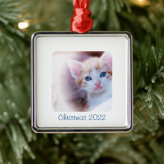 Christmas White Border Photo Metal Ornament (Tree)
