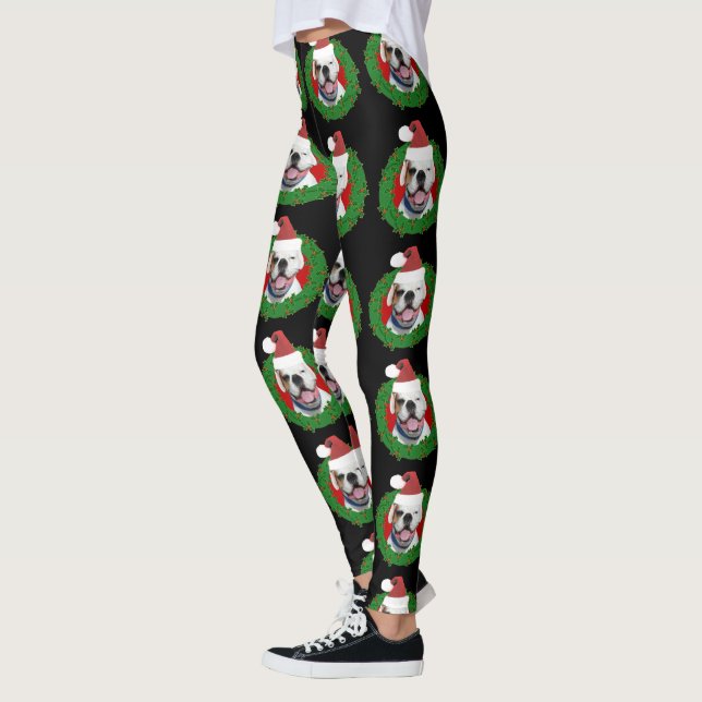 Christmas White boxer dog art leggings (Left)
