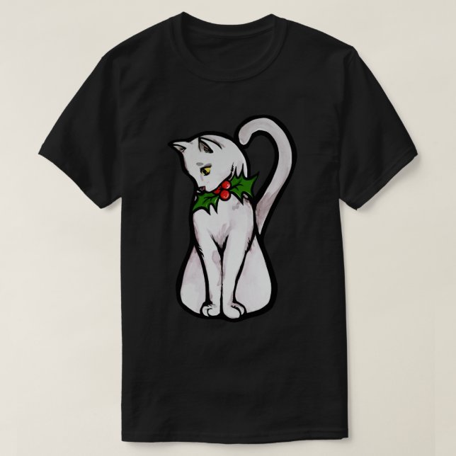 Christmas White Cat T-Shirt (Design Front)