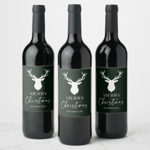 Christmas White Deer Customized Dark Green Wine Label