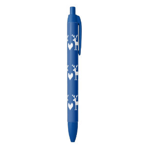 Christmas WHITE DEERS Blue Ink Pen