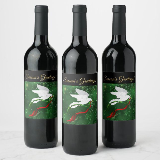 Christmas White Dove Wine Label (Bottles)