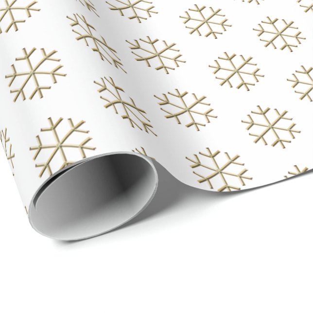 Christmas white & gold snowflakes pattern elegant wrapping paper (Roll Corner)