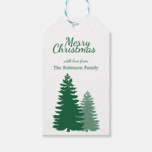 Christmas white green pine tree minimal gift tags