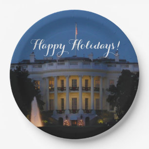 Christmas White House at Night in Washington DC Paper Plate